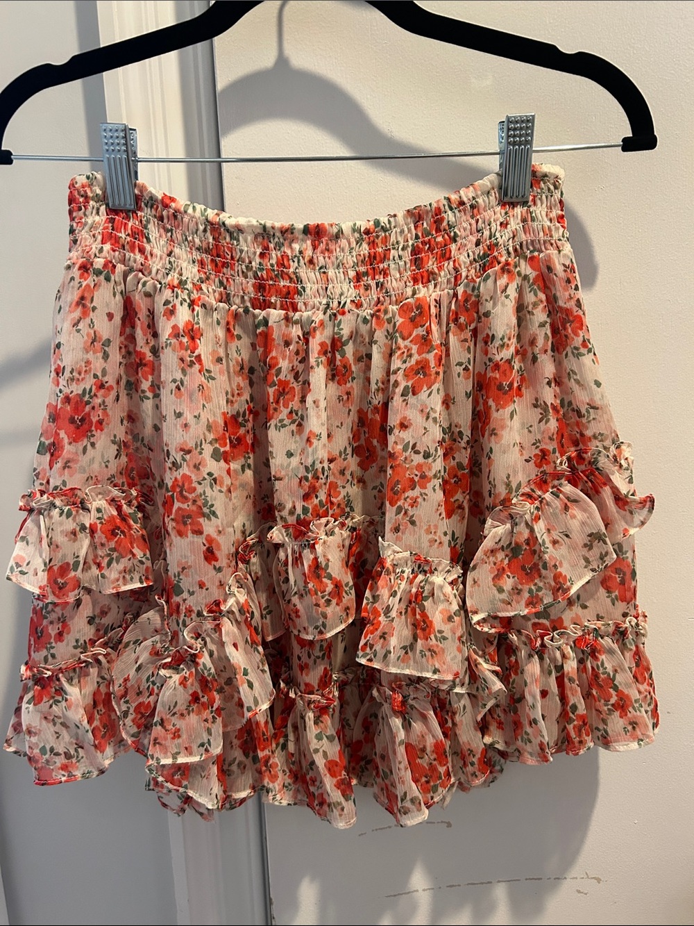 Misa Los Angeles Red Floral Ruffled Mini Skirt NWT size L